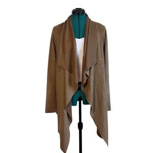 2/$30 JustFab Brown Faux Suede Waterfall Open Front Cardigan